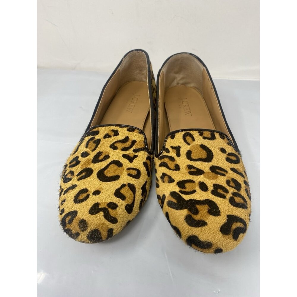 J. CREW Women's 7.5 M Shoes Loafers Flats Leather Calf Hair Tan Black Leopard